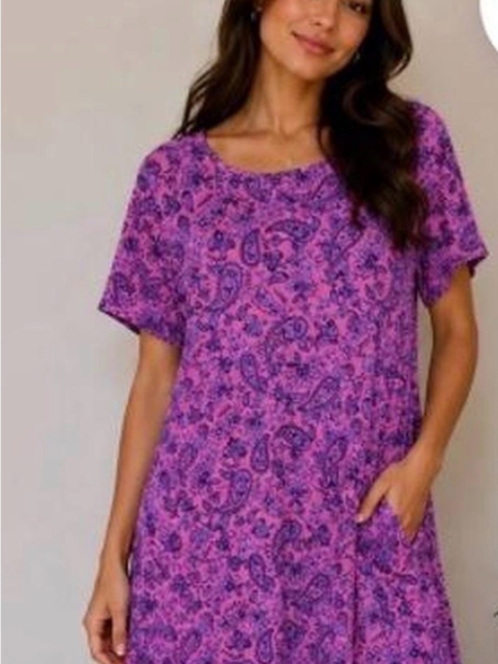 J. Jill Purple Pink Paisley Short-Sleeve Tunic Dress - Picture 1 of 4